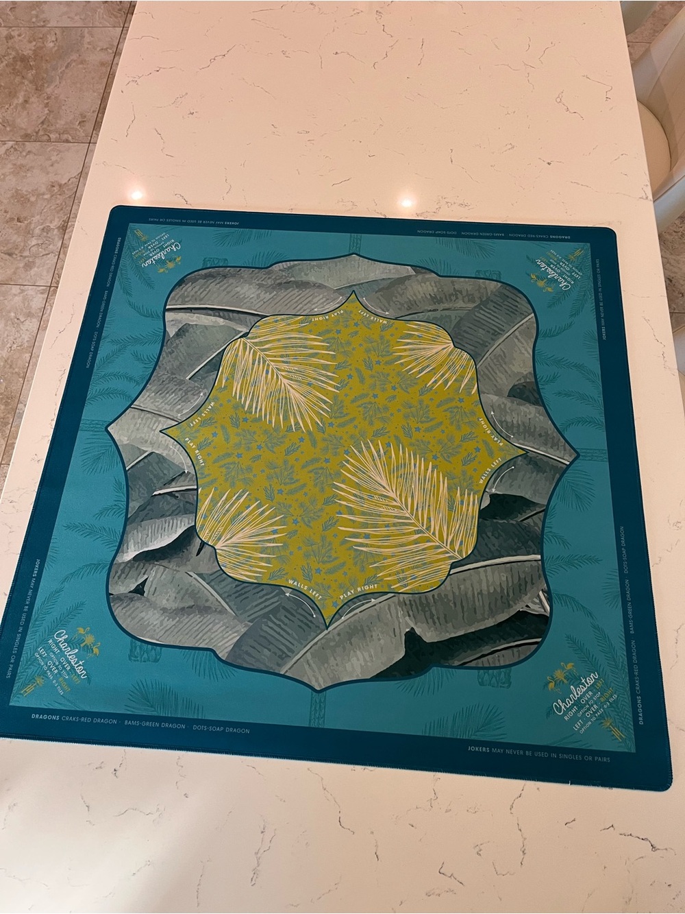 Mahjong Mat Similar to Mahj Tile Haus Coral & Coast Mat Teal Green Palm Leaf